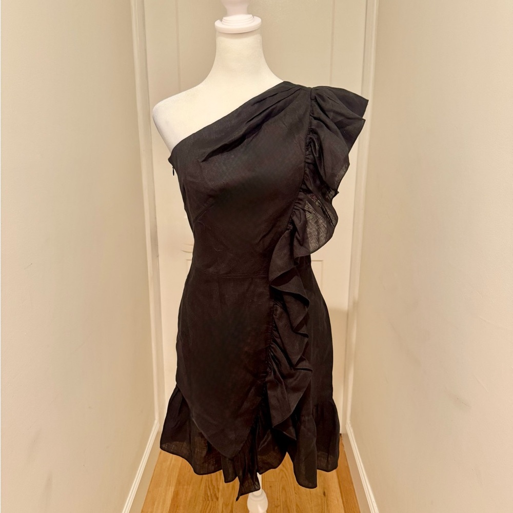 One-Shoulder Black Ruffled Mini Dress - Picture 2 of 5